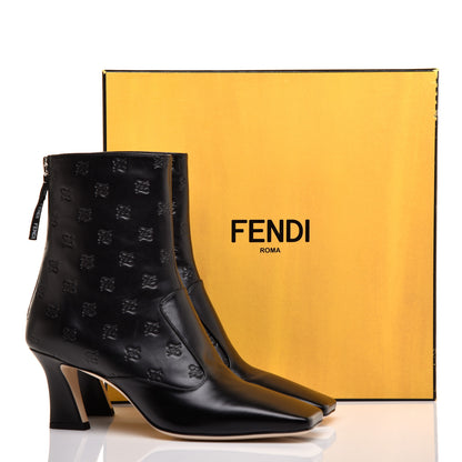 Fendi Vitello Karligraphy Embossed FFreedom Ankle Boots 38.5 Black 8 of 8