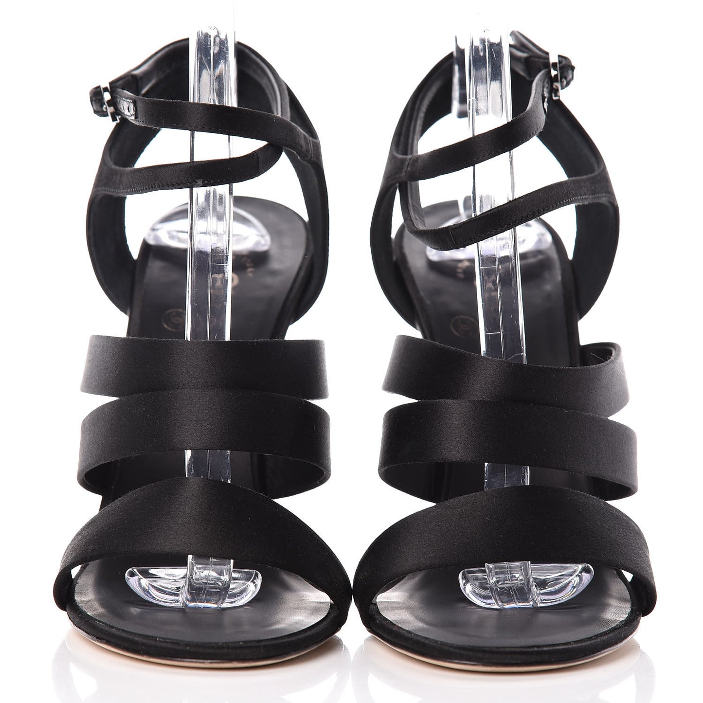 Satin Crystal Snake Sandals 39 Black
