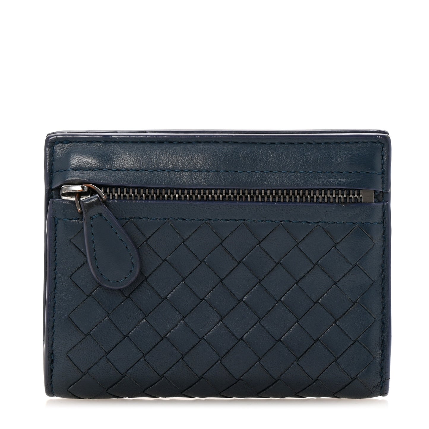 Nappa Intrecciato Bifold Zip Wallet Navy