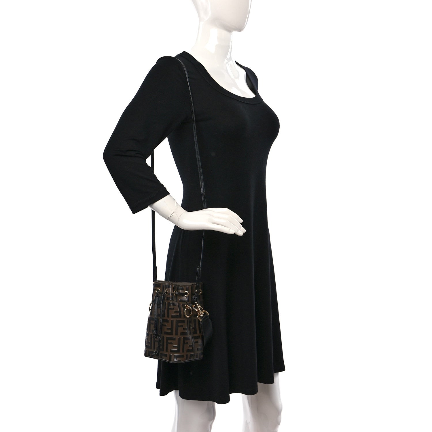 Fendi Vitello Liberty F is Fendi Bi-Color FF 1974 Embossed Mini Mon Tresor Bucket Bag Maya Black 2 of 9