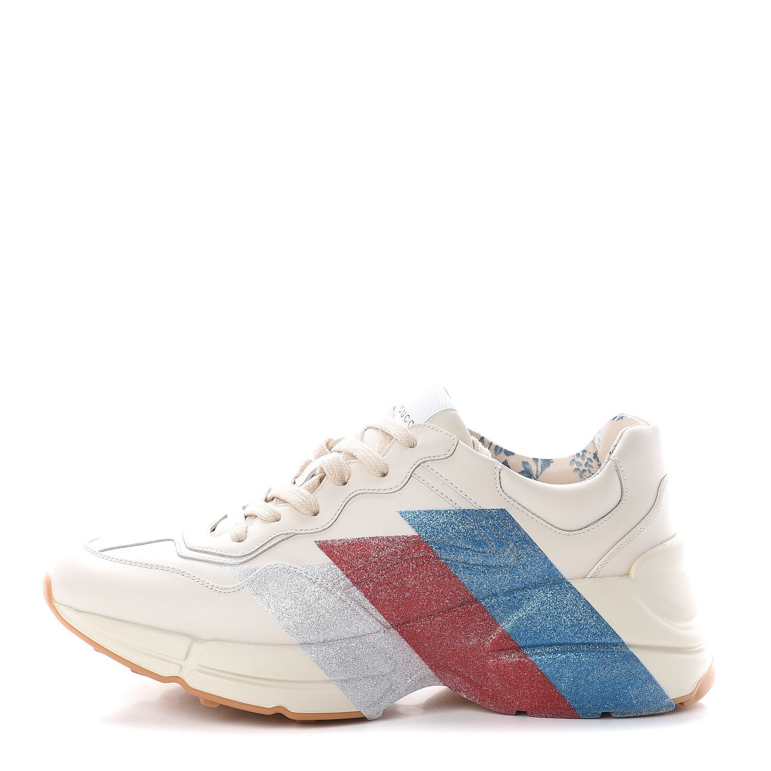 Gucci Calfskin Glitter Web Print Womens Rhyton Sneakers 39.5 Mystic White 1 of 7