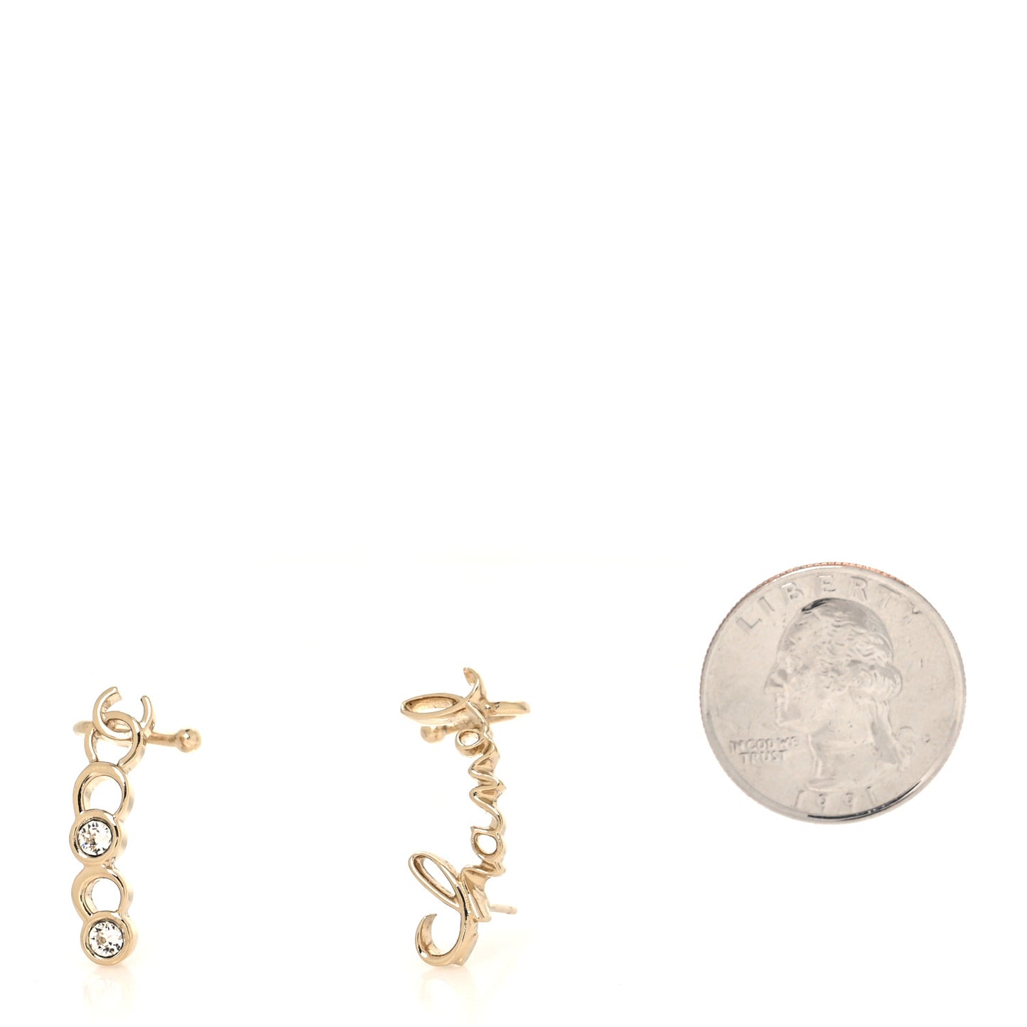 Metal Crystal Coco Script CC Climber Earrings Gold
