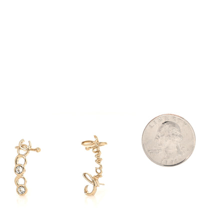 Chanel Metal Crystal Coco Script CC Climber Earrings Gold 2 of 4