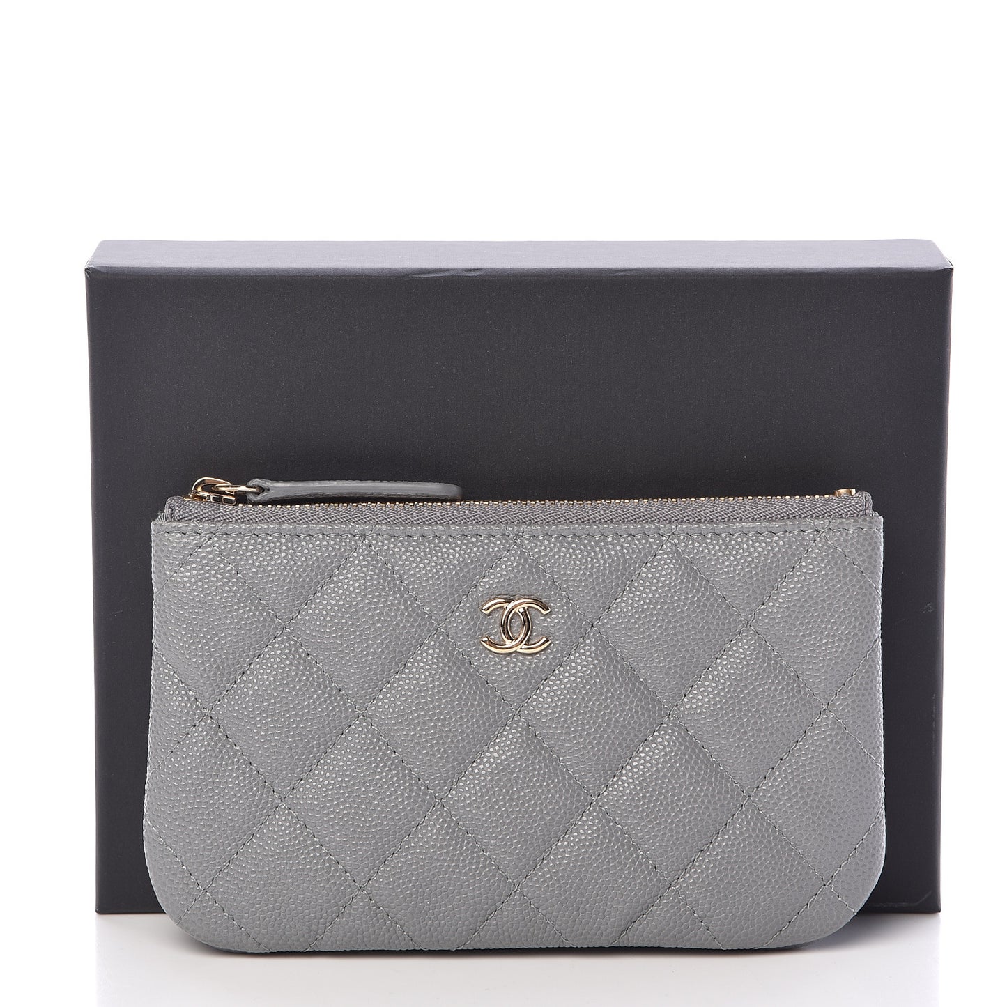 Caviar Quilted Small Cosmetic Case Grey