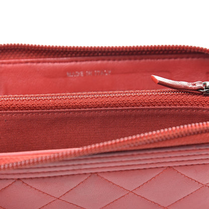 Chanel Lambskin Quilted Small Boy Zip Around Wallet Red 9 of 16