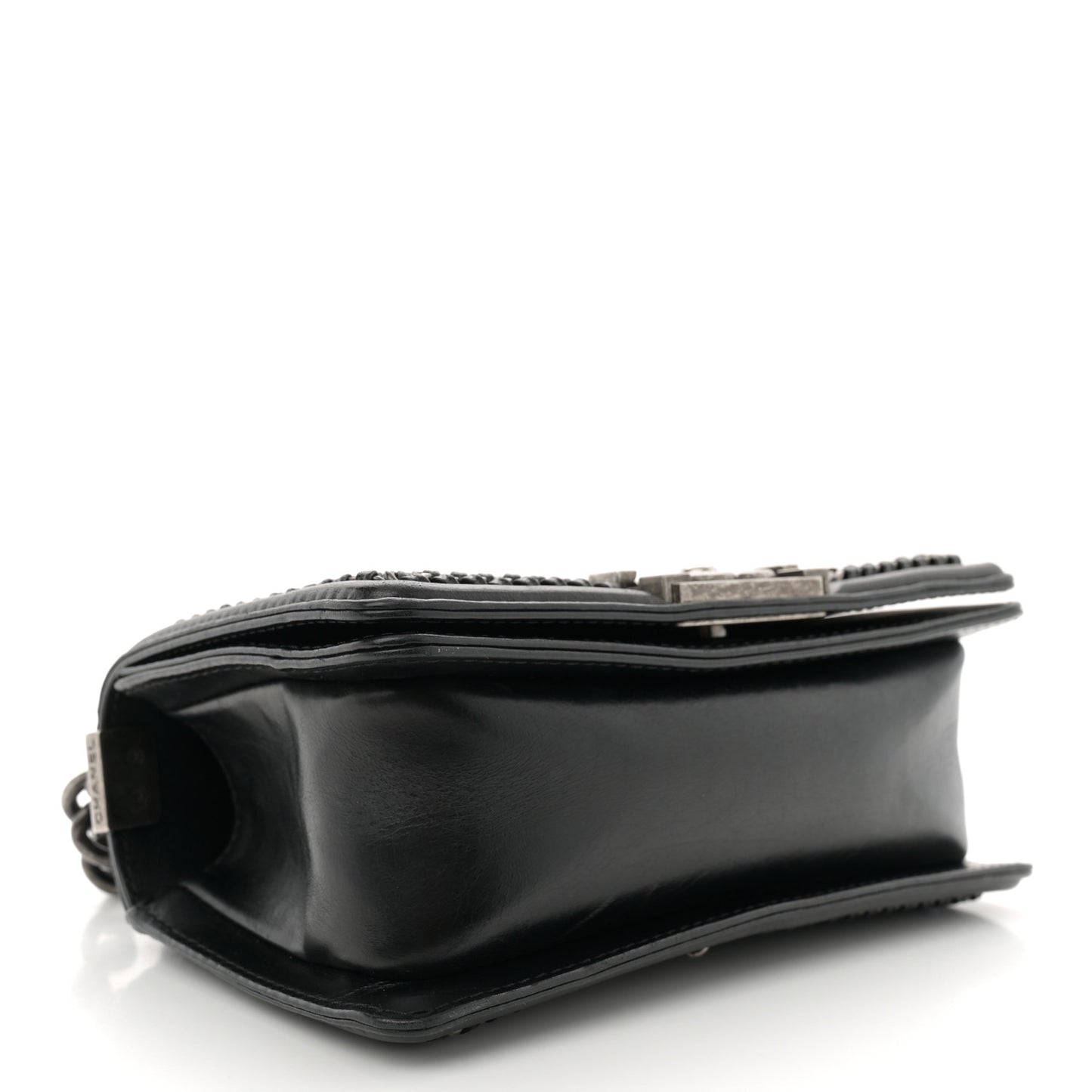 Goatskin Quilted Small Boy Top Handle Flap Black