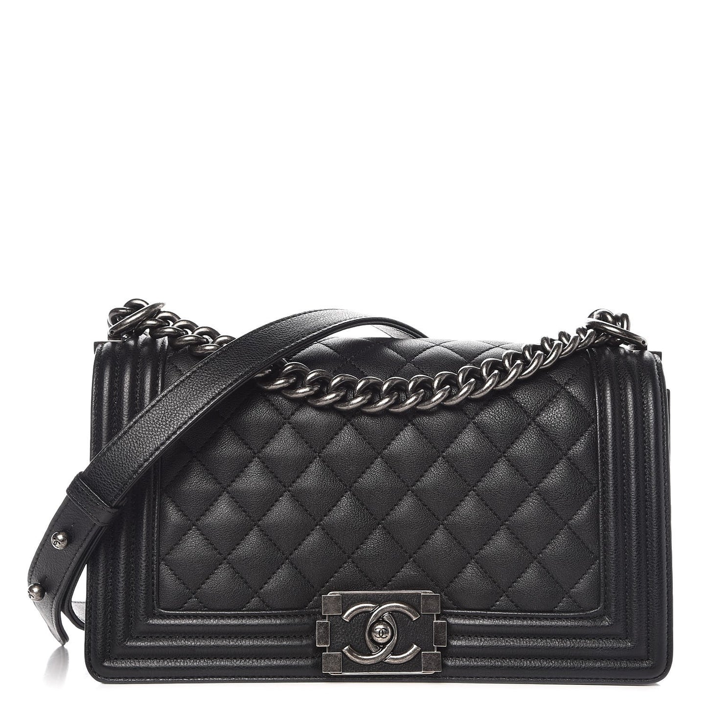 Calfskin Quilted Medium Boy Flap Black