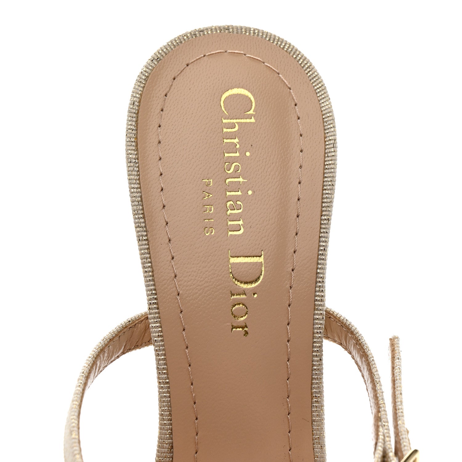 Christian Dior Laminated Grosgrain Pearl Fringe Adiorable Mule 37 Shiny Gold 8 of 12