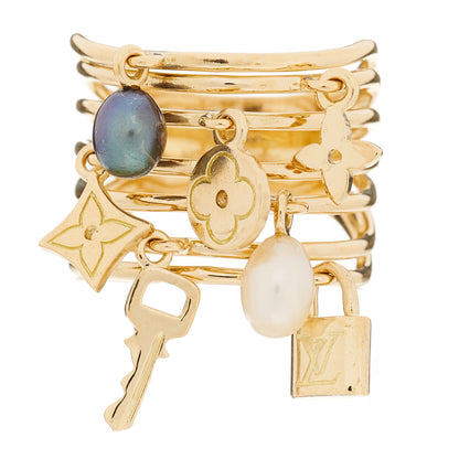 Louis Vuitton 18K Yellow Gold Freshwater Pearl Monogram Charm Ring 52 6 1 of 3