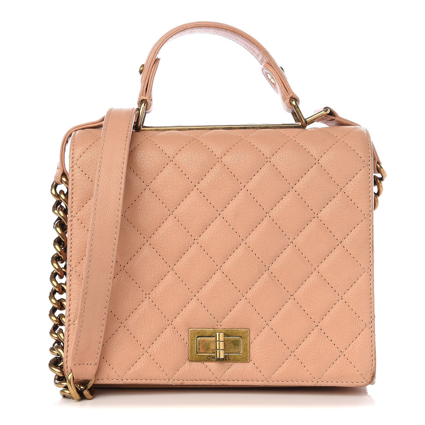 Goatskin Quilted Large Rita Top Handle Flap Beige