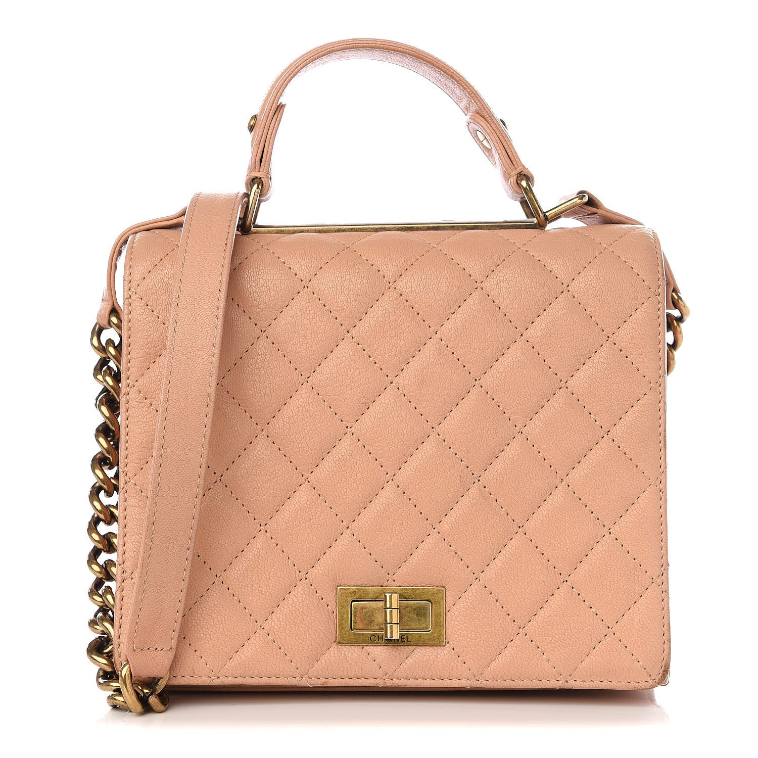 Chanel Goatskin Quilted Large Rita Top Handle Flap Beige 1 of 9