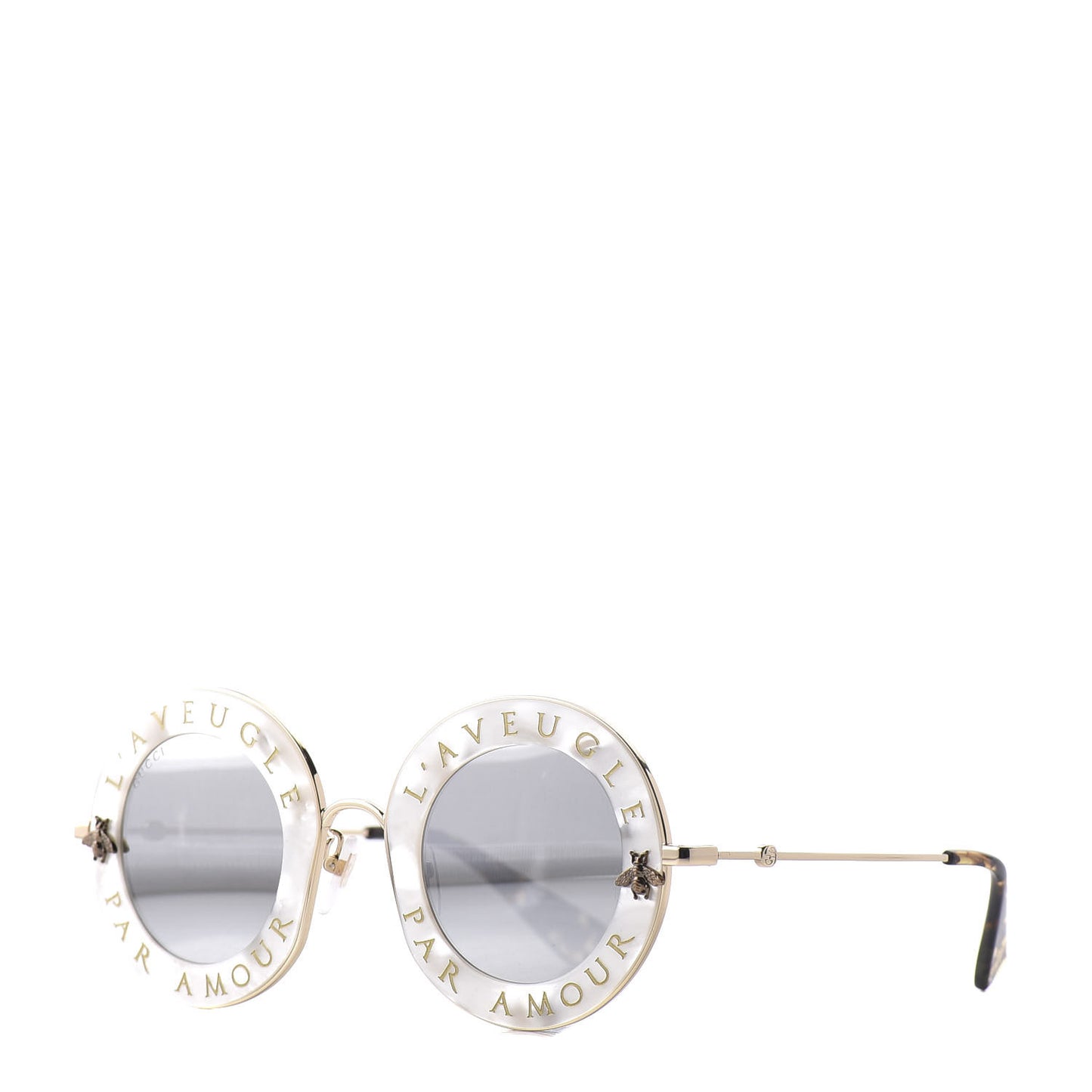Metal L'Aveugle Par Amour Round Frame Sunglasses GG0113S White
