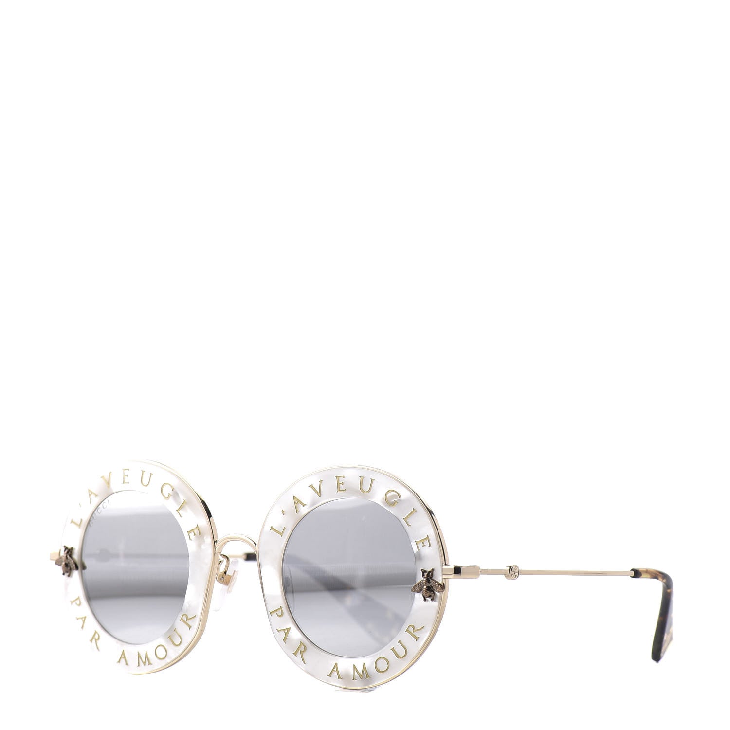 Gucci Metal L'Aveugle Par Amour Round Frame Sunglasses GG0113S White 1 of 10