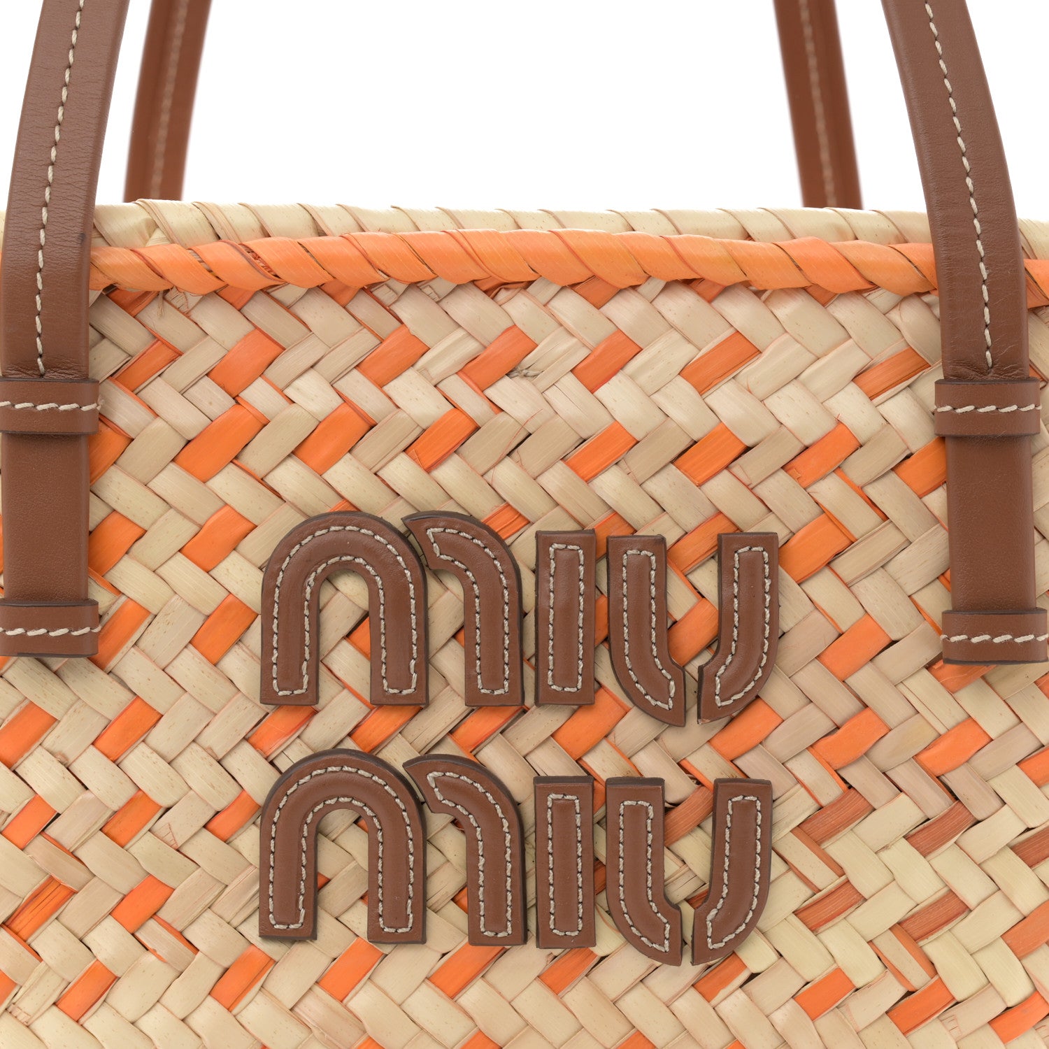 Miu Miu Palmetto Logo Tote Basket Natural Aranci 7 of 12