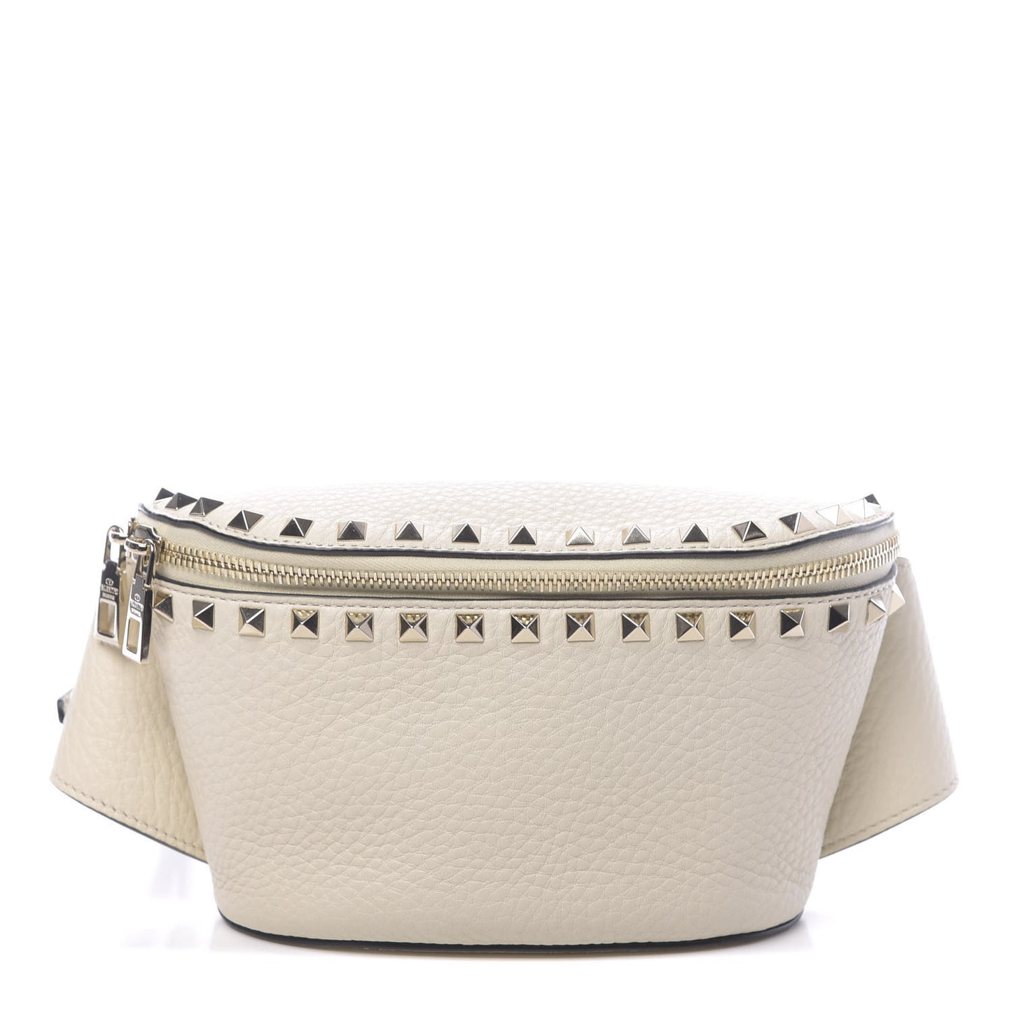 Grained Calfskin Rockstud Belt Bag Light Ivory