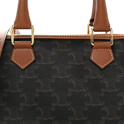 Celine Triomphe Canvas Calfskin Small Boston Bag Tan 8 of 10