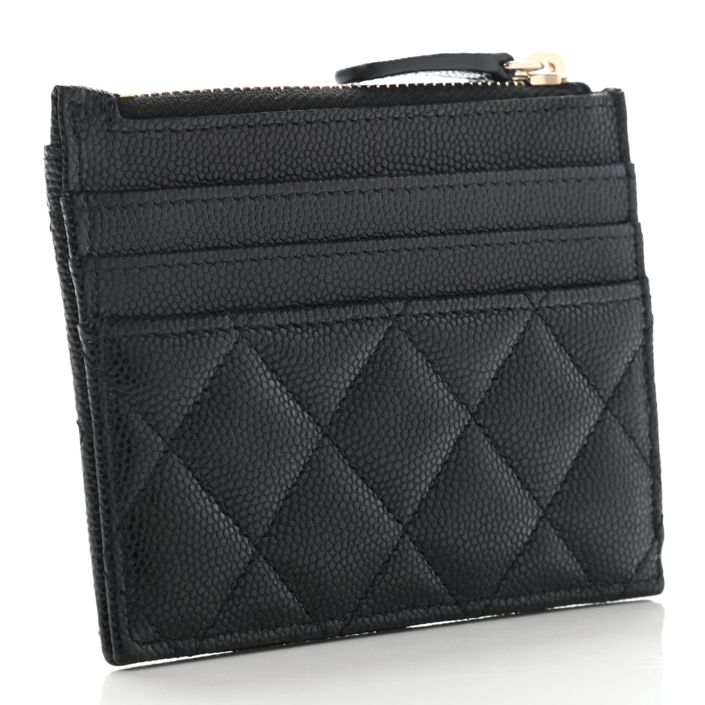 Caviar Quilted CC Zip Card Holder Black