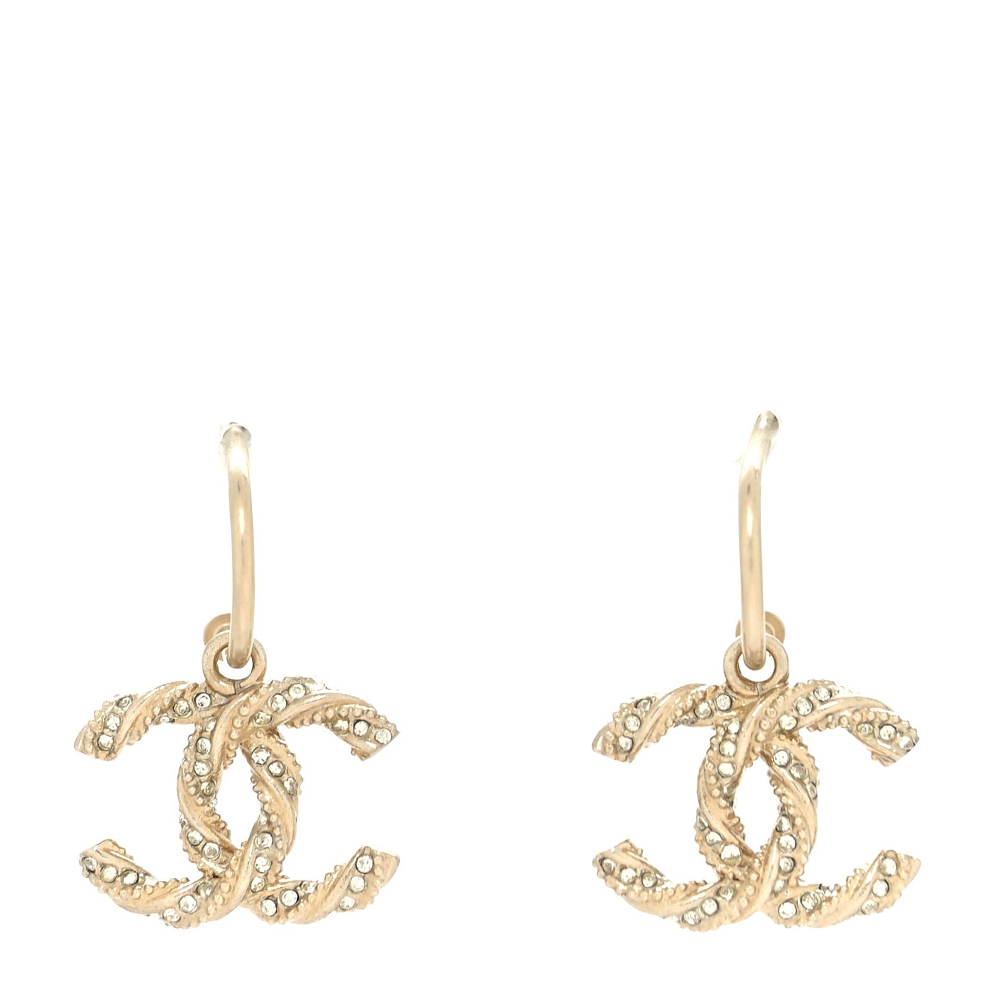 Crystal Twisted CC Drop Earrings Gold