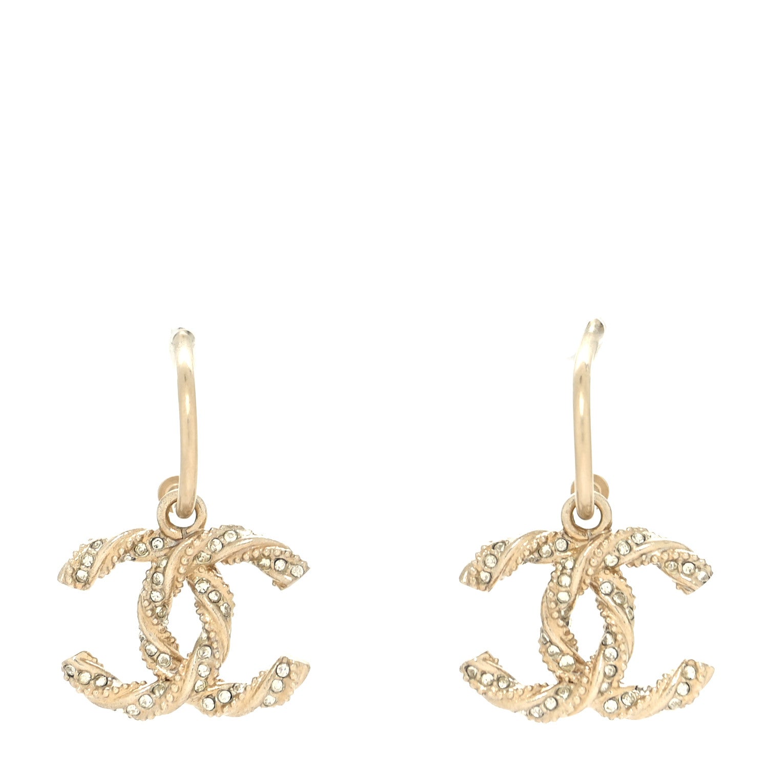Chanel Crystal Twisted CC Drop Earrings Gold 1 of 4