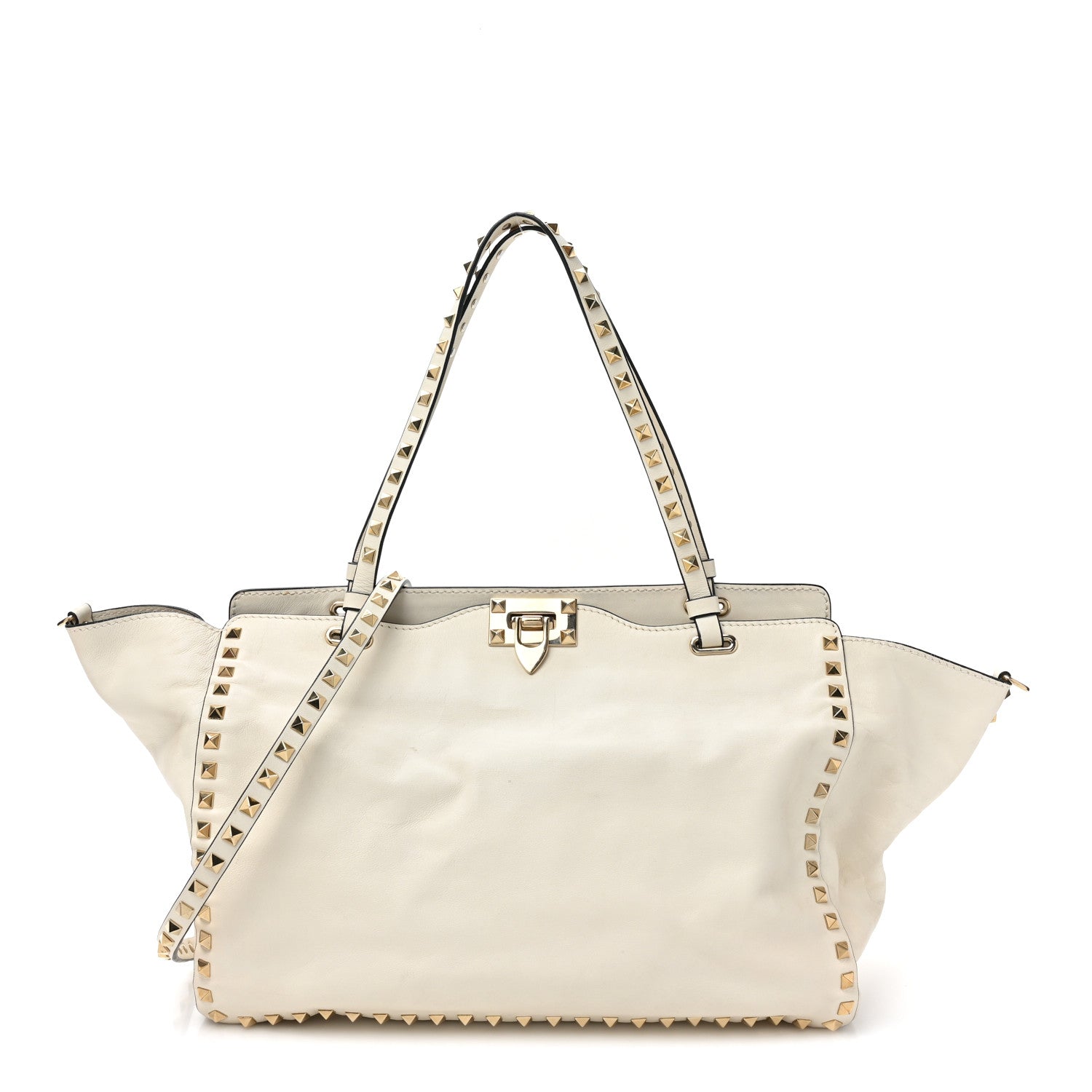 Valentino Garavani VALENTINO GARAVANI Vitello Medium Rockstud Tote Ivory 1 of 14