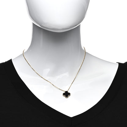 Van Cleef & Arpels 18K Yellow Gold Black Onyx Vintage Alhambra Pendant Necklace 2 of 6