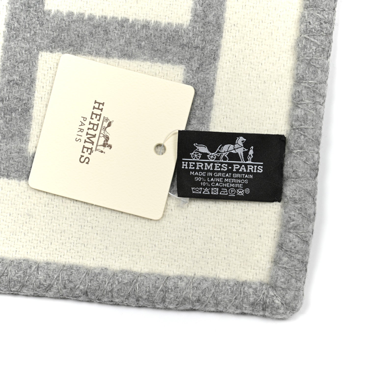 Hermes Wool Cashmere Avalon III Blanket Ecru Gris Clair 3 of 3