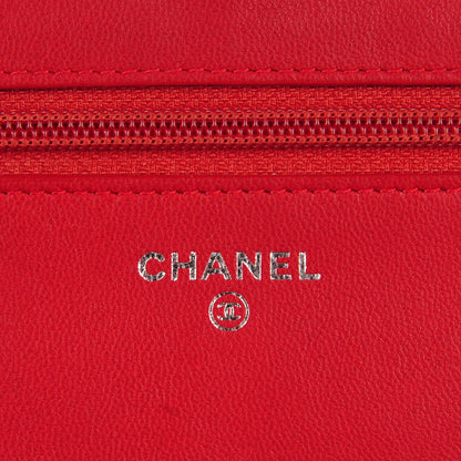 Chanel Lambskin Quilted Wallet On Chain WOC Red Pink 6 of 8