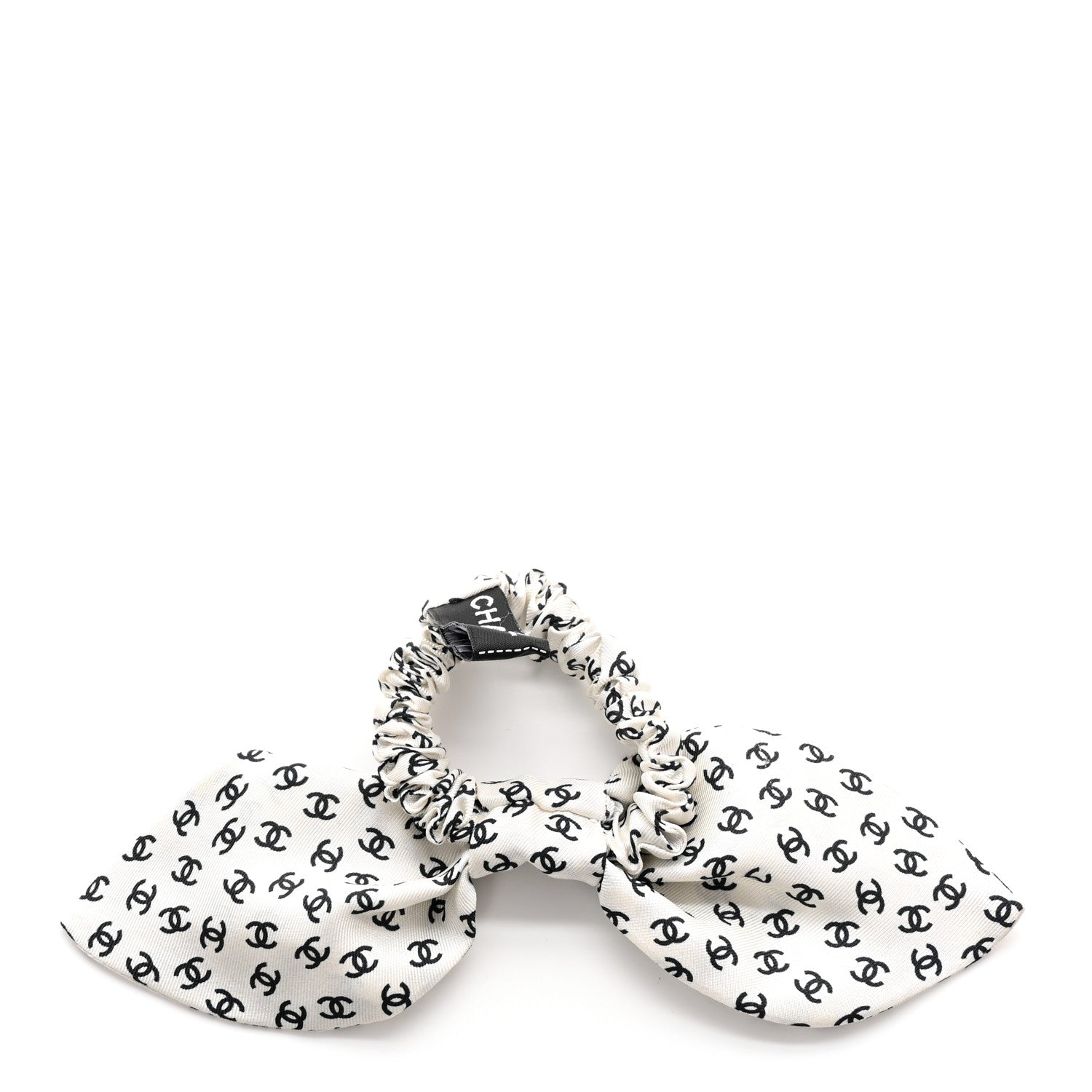 Chanel Silk Twill CC Scarf Hair Tie Black White 2 of 5