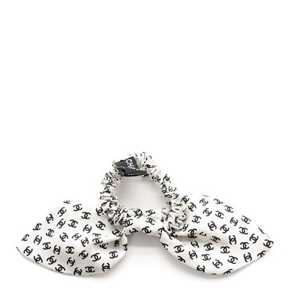 Chanel Silk Twill CC Scarf Hair Tie Black White 2 of 5