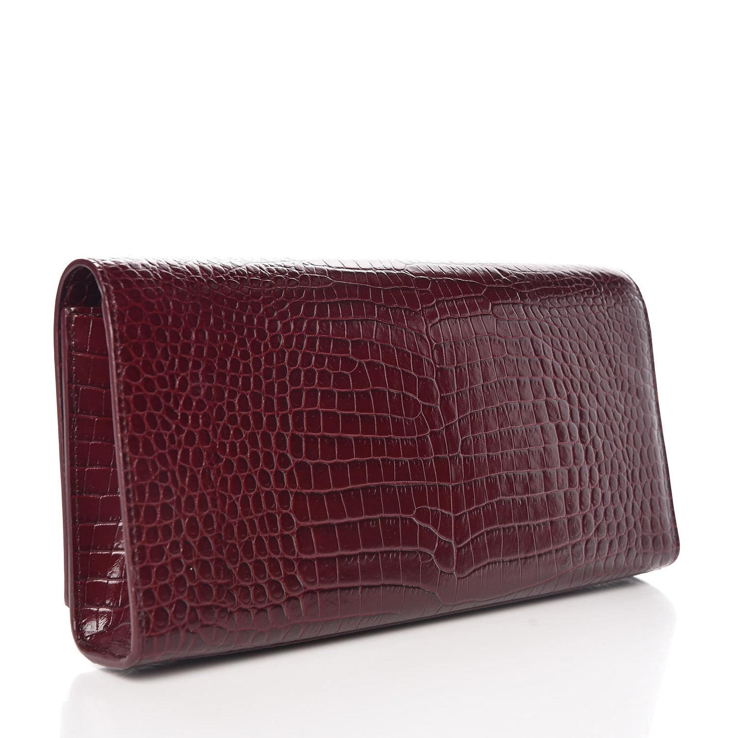 Calfskin Crocodile Embossed Classic Monogram Tassel Clutch Bordeaux