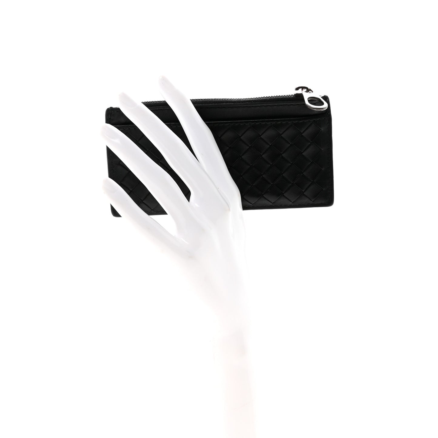 Calfskin Intrecciato Zip Card Holder Black