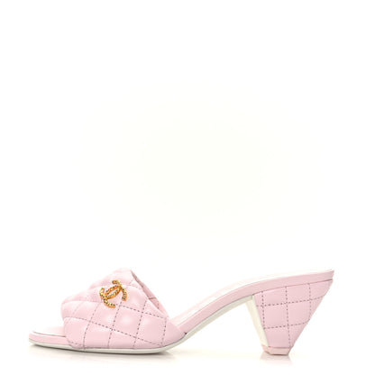 Chanel Lambskin Quilted Textured CC Mules 37 Light Pink 1 of 8