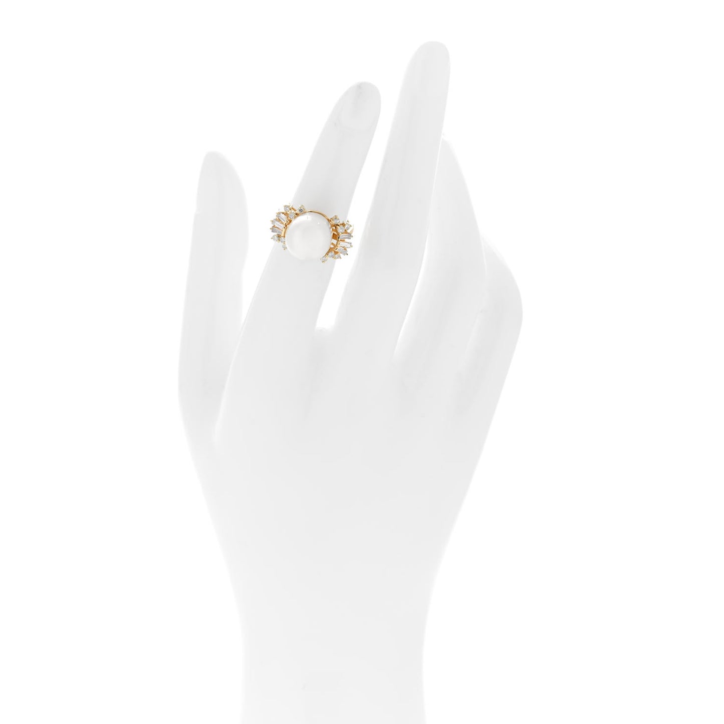 14K Yellow Gold Diamond Cultured Pearl Cocktail Ring 46 3.75
