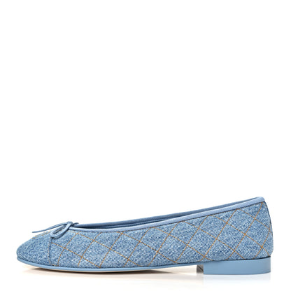 Chanel Washed Denim Quilted Cap Toe CC Ballerina Flats 38.5 Light Blue 1 of 10