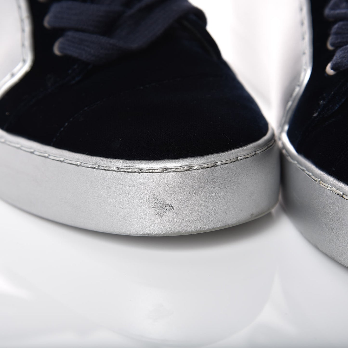 Calfskin Velvet Womens CC Sneakers 35 Silver Blue