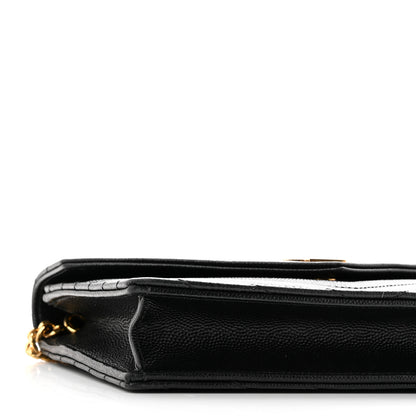 Saint Laurent Grain De Poudre Matelasse Chevron Monogram Envelope Chain Wallet Black 8 of 9