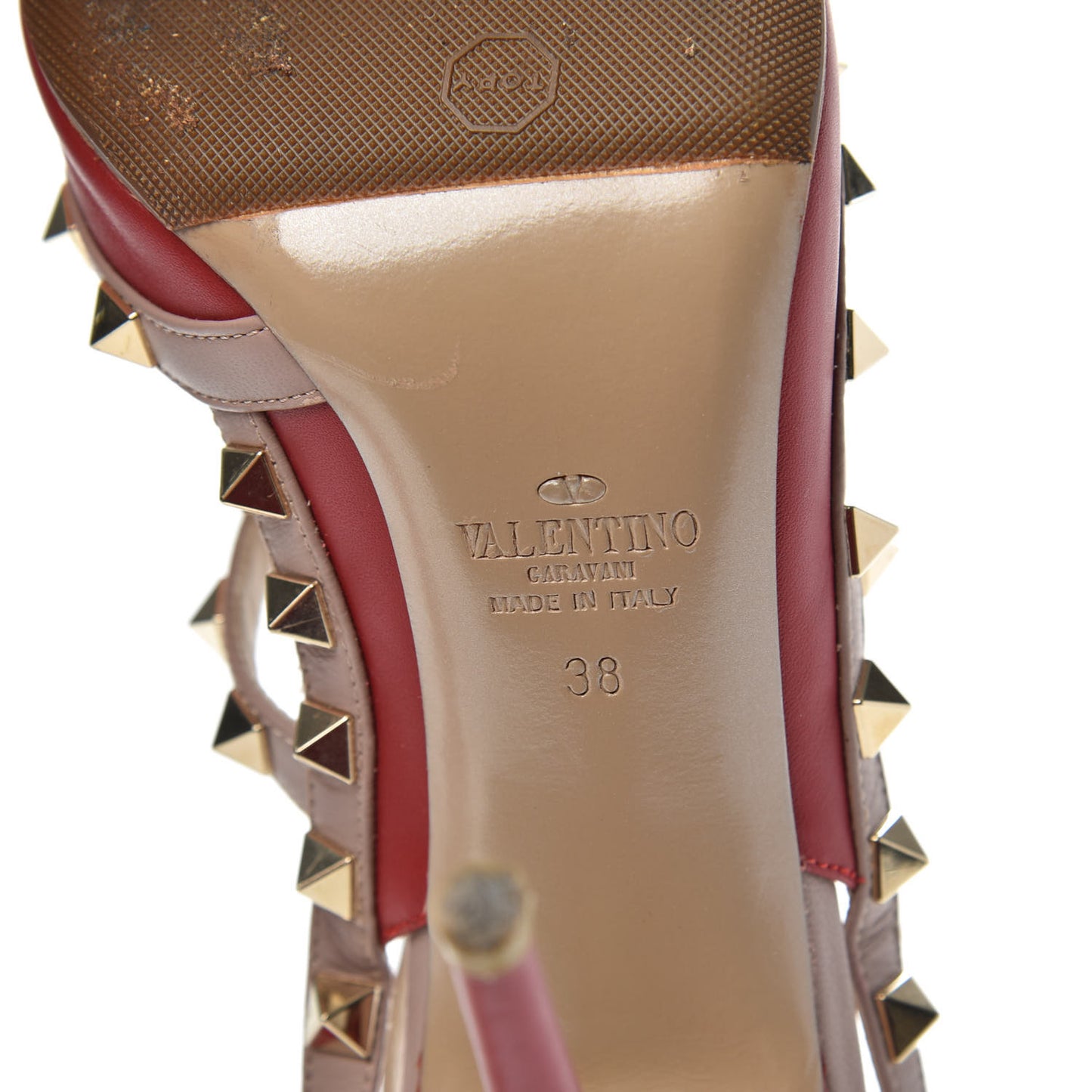 Nappa Rockstud Ankle Strap Pumps 38 Red Poudre