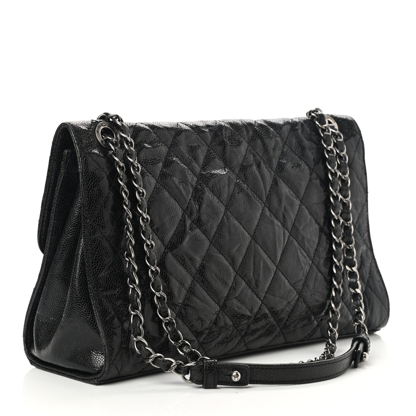 Crumpled Grained Calfskin Jumbo CC Crave Flap Black