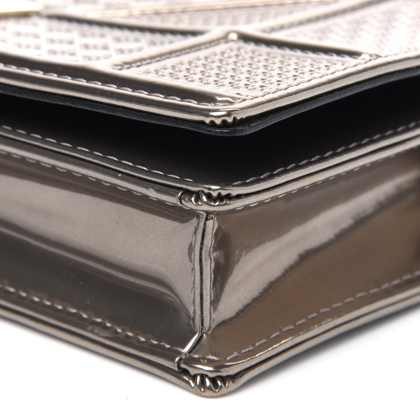 Metallic Patent Micro-Cannage Diorama Wallet on Chain Pouch Gold