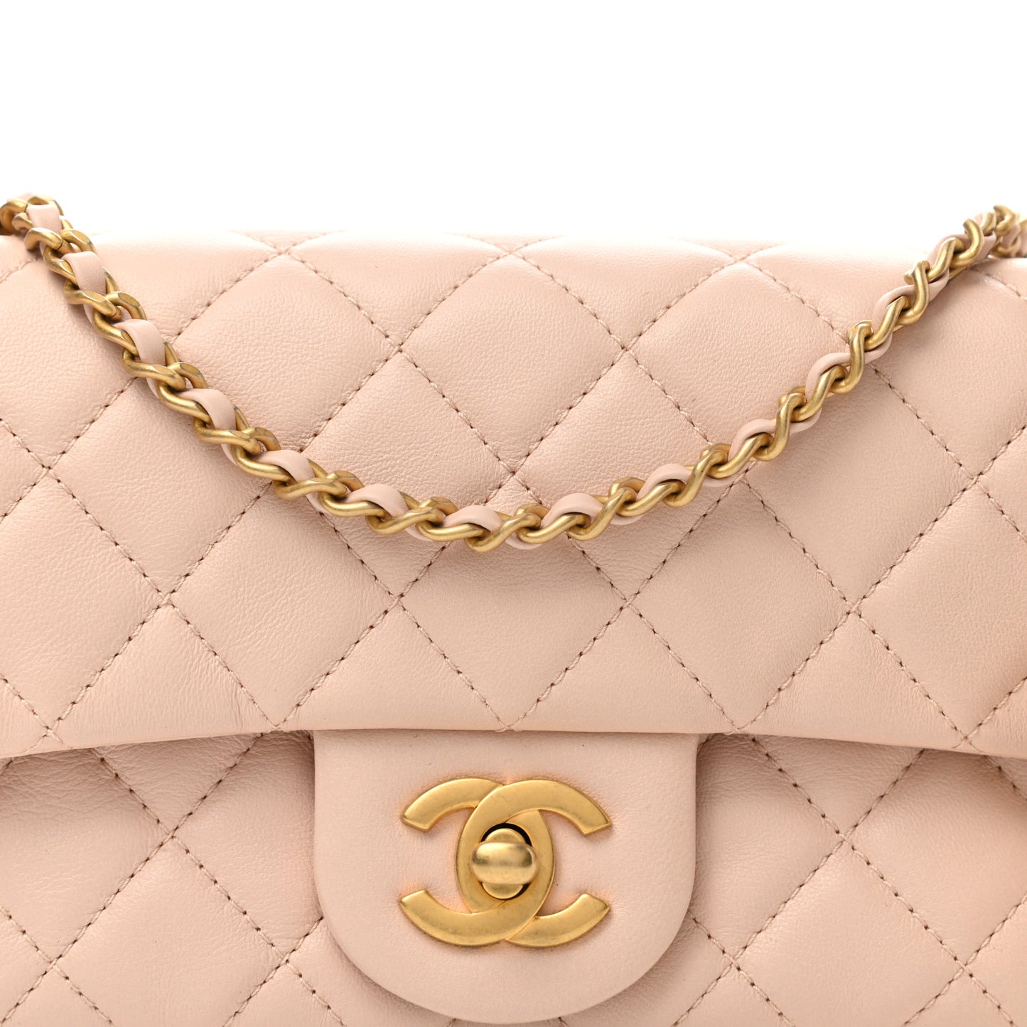 Lambskin Quilted Mini Pearl Crush Rectangular Flap Light Beige
