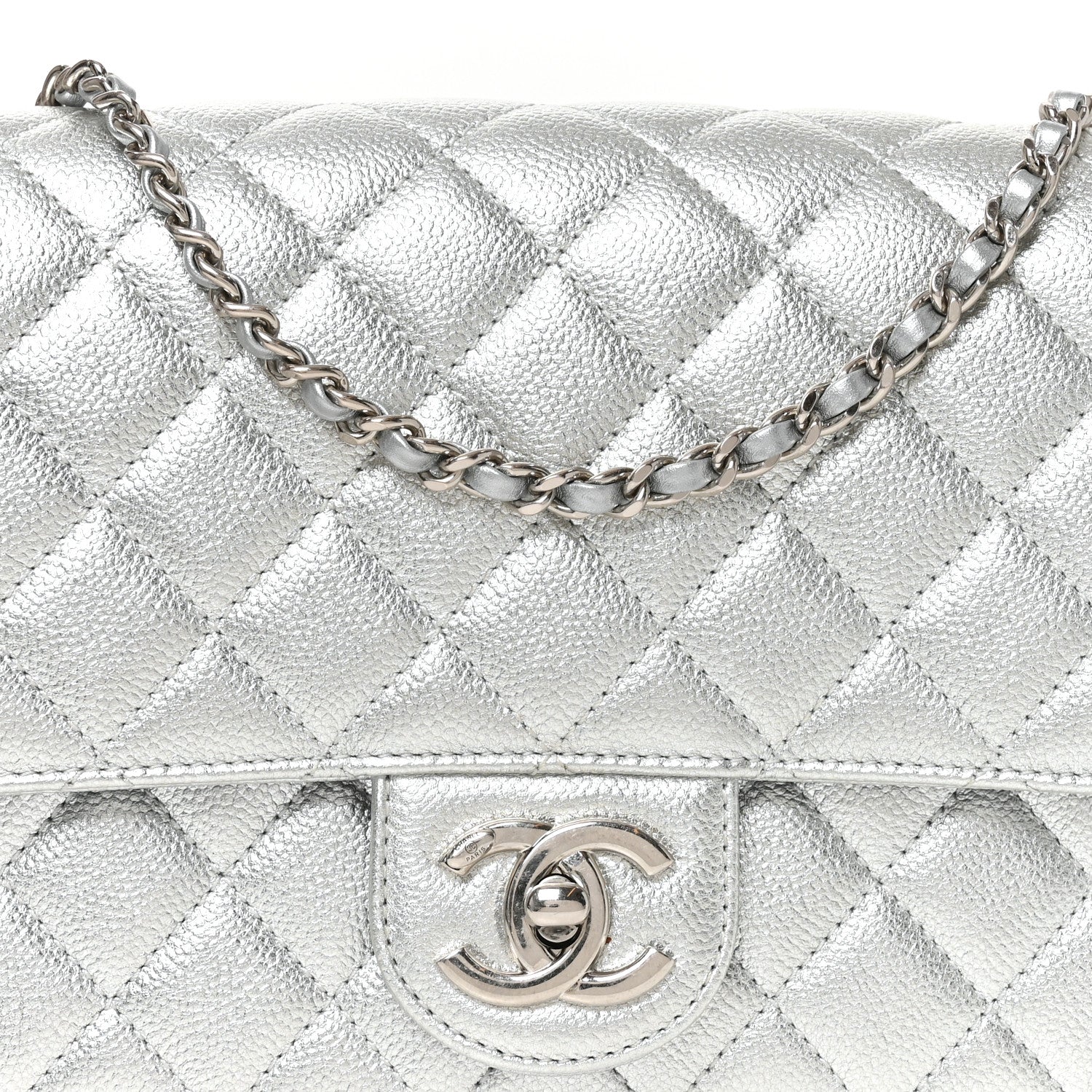 Chanel Metallic Caviar Quilted Medium CC Slide Flap Silver Silver 8 of 11