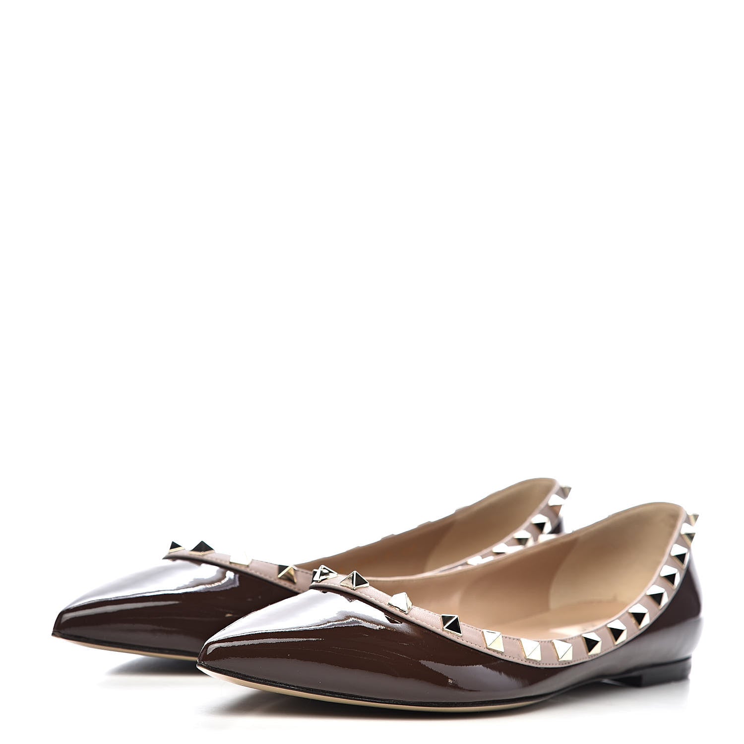 Valentino Garavani Patent Nappa Rockstud Ballerina Flats 40 Cacao Poudre 3 of 13