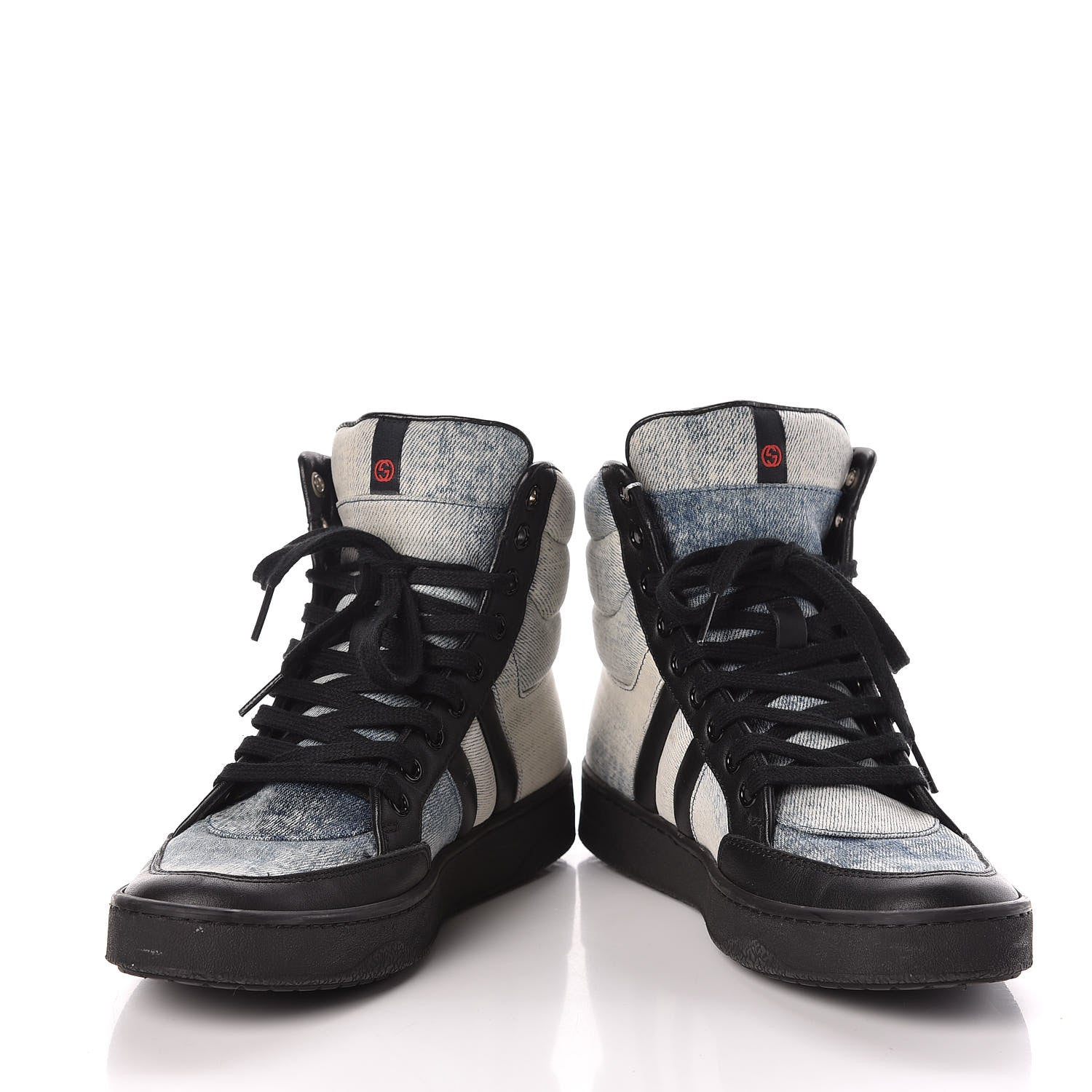 Gucci Washed Marble Denim Womens High Top Sneakers 36.5 Light Blue Black 5 of 10
