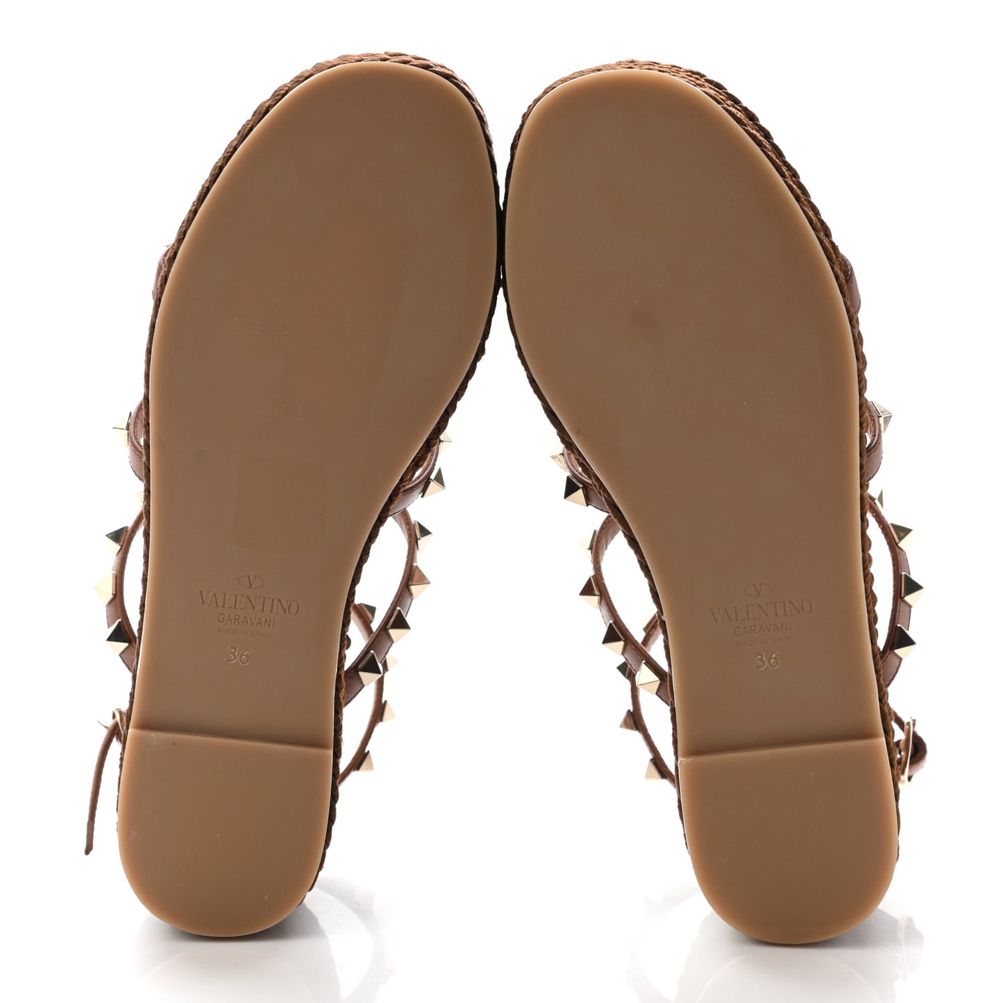 Calfskin Rockstud Ankle Strap Torchon Espadrille Caged 30/55mm Sandals 36 Saddle Brown