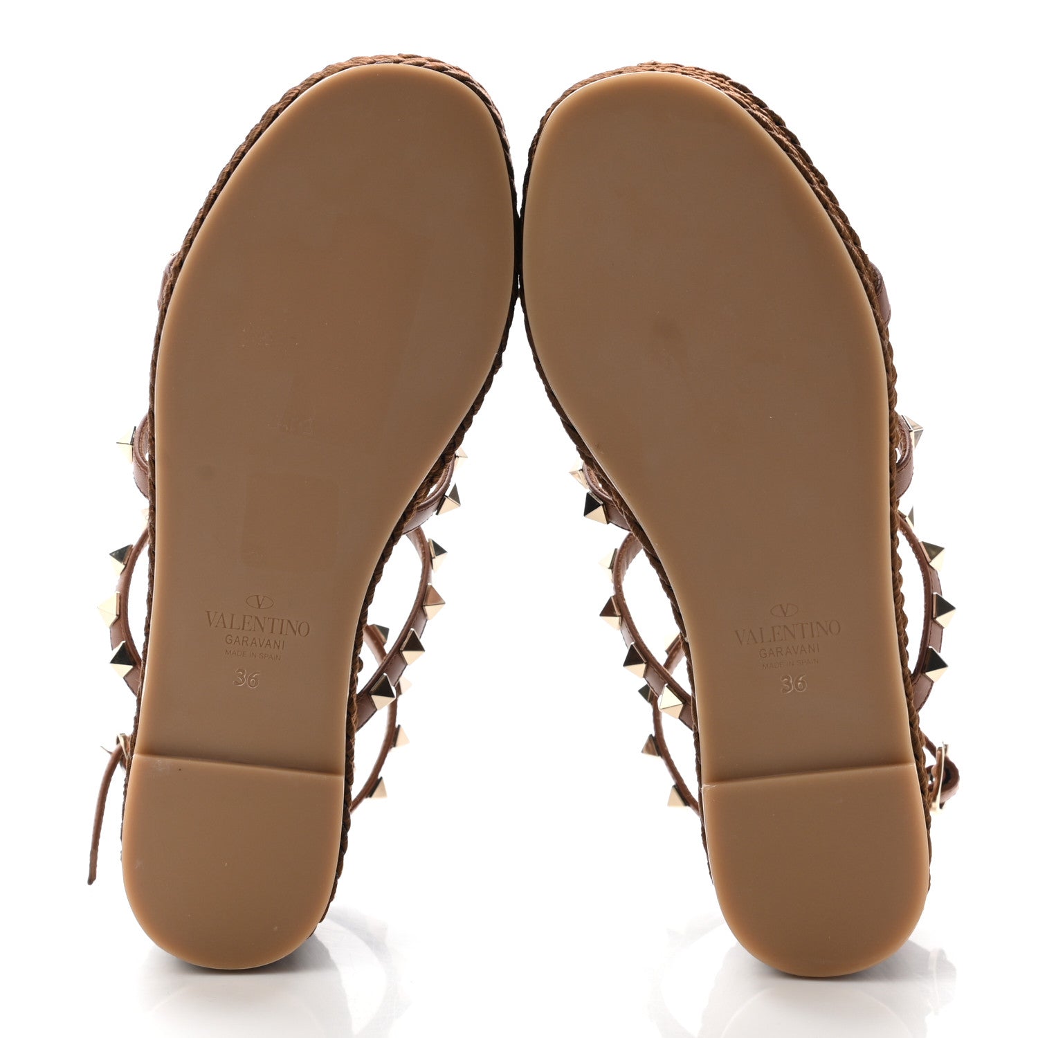 Valentino Garavani Calfskin Rockstud Ankle Strap Torchon Espadrille Caged 30/55mm Sandals 36 Saddle Brown 5 of 8