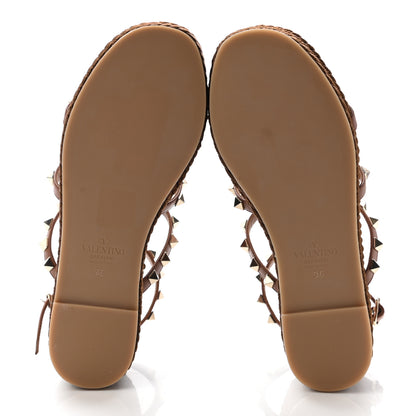 Valentino Garavani Calfskin Rockstud Ankle Strap Torchon Espadrille Caged 30/55mm Sandals 36 Saddle Brown 5 of 8