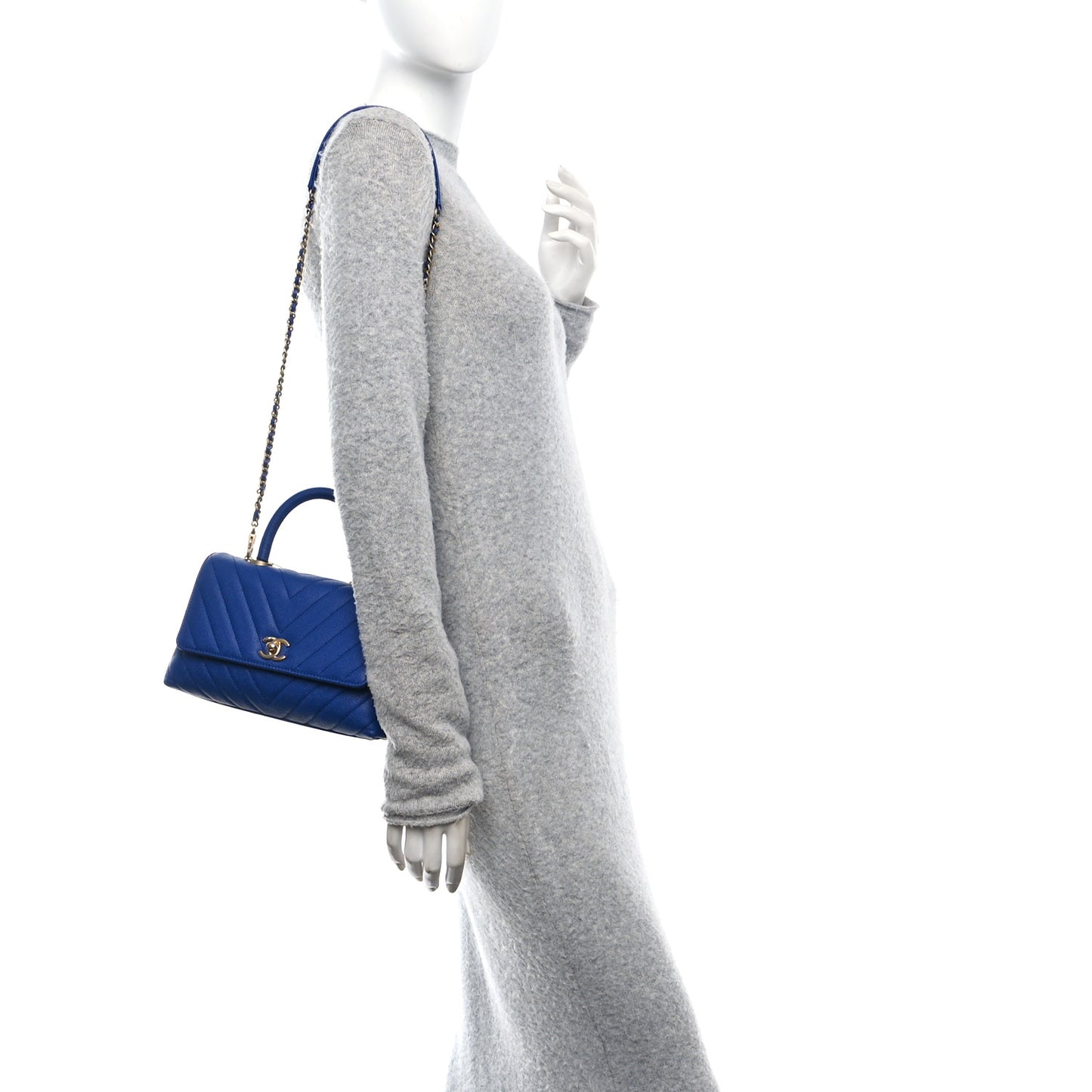Caviar Chevron Quilted Mini Coco Handle Flap Blue