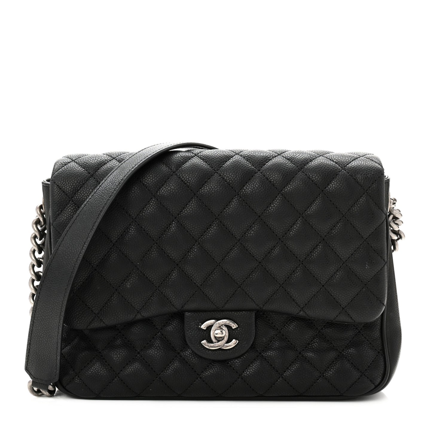Caviar Quilted Medium Rock In Rome Single Flap Black