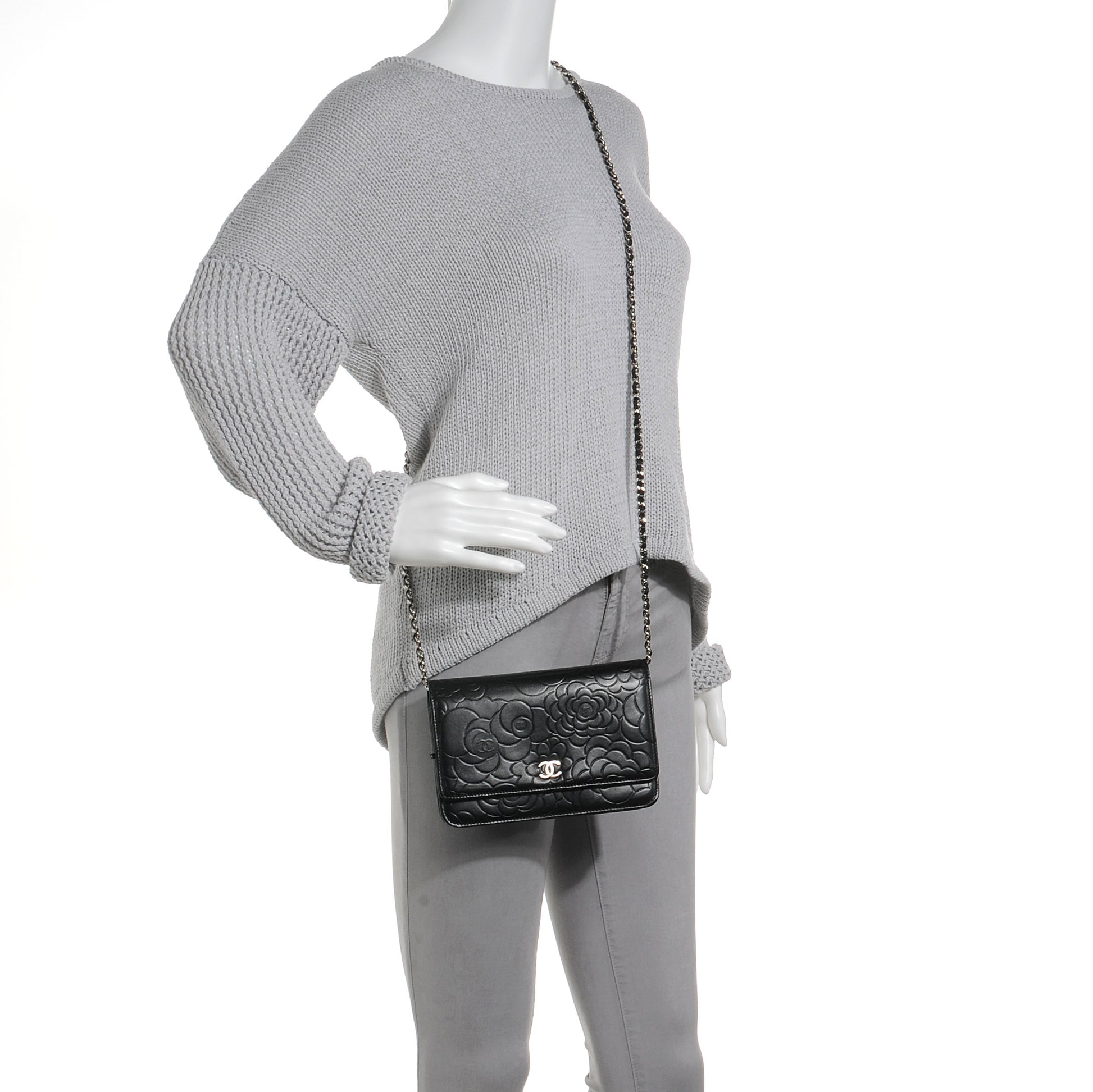 Chanel Lambskin Camelia Wallet on Chain Black 2 of 9