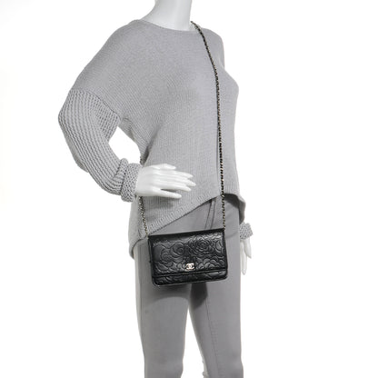 Chanel Lambskin Camelia Wallet on Chain Black 2 of 9